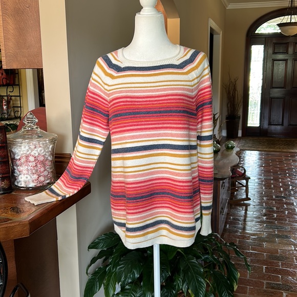 L.L. Bean Textured Cotton Sweater, Long-Sleeve Stripe szM - Picture 3 of 15